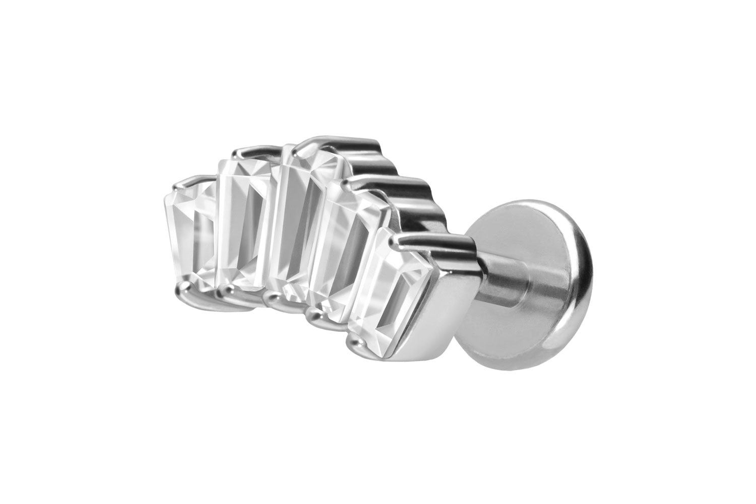 Titan Labret Piercing mit Push Fit 5 EINGEFASSTE KRISTALLRECHTECKE